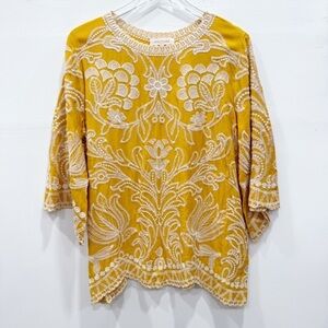 Solitaire Yellow Embroidered Blouse Top Bohemian Large